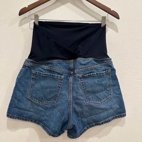 Isabel Maternity Shorts Women's Size 10 Midi Short Stretchy Blue Medium Wash - Picture 2 of 7